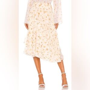 Vince Pressed Petal Panel Floral Print Off White Asymmetrical Midi Skirt EUC 14